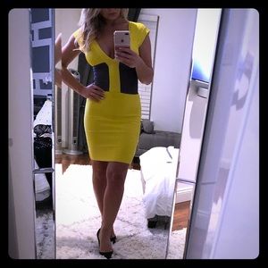 Herve Leger yellow gray dress